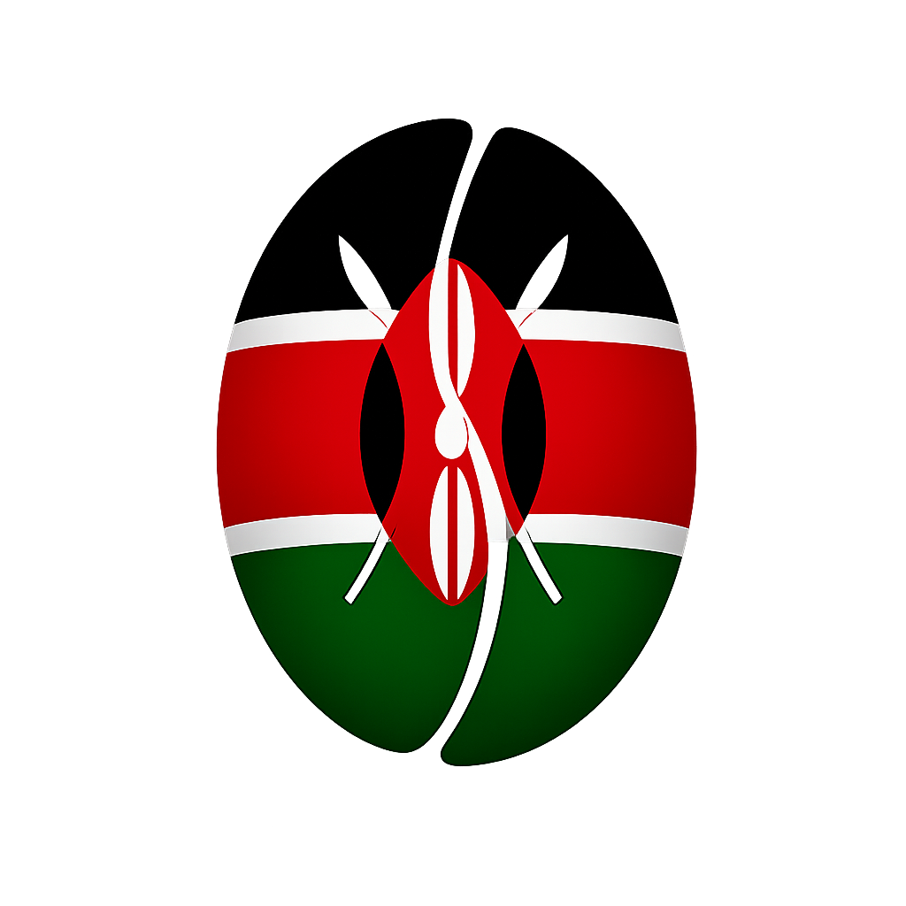 Rugby ball decorated with the Kenyan flag colors and shield emblem
